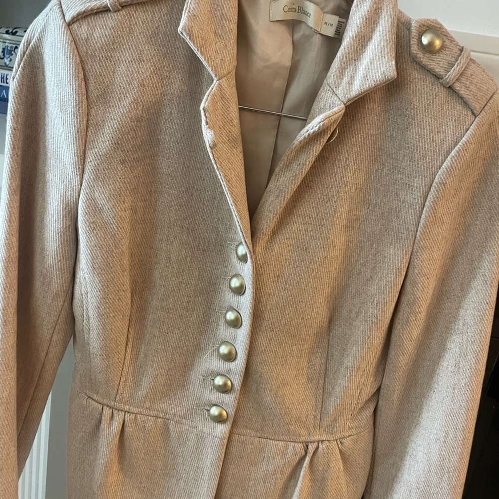 Beige Herringbone Peplum Peacoat